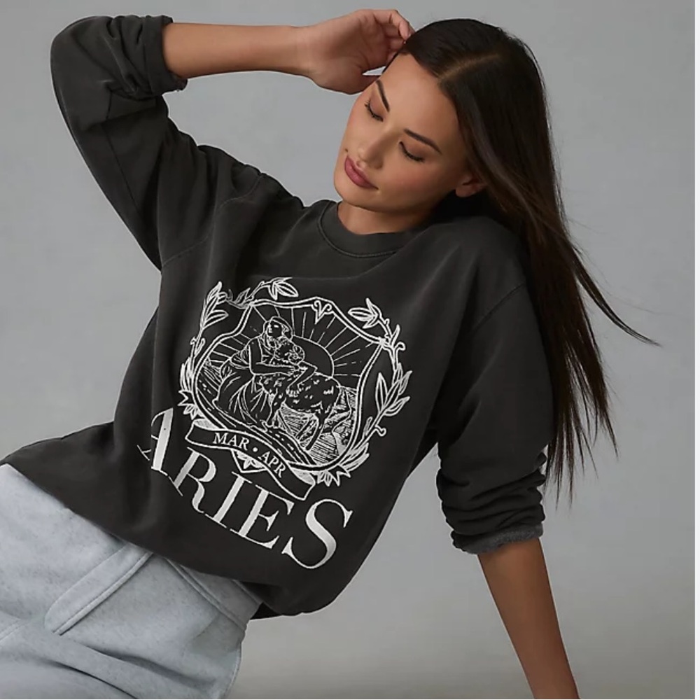 GIRL DANGEROUS x ANTHROPOLOGIE Zodiac Collegiate Sweatshirt Aries size Large‎